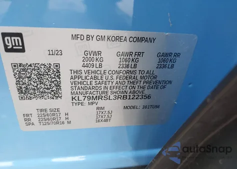 2024 Chevrolet Trailblazer Awd Lt z USA, uszkodzony, nr VIN KL79MRSL3RB122356